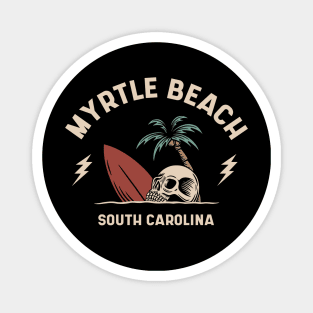 Vintage Surfing Myrtle Beach South Carolina // Retro Surf Skull Magnet